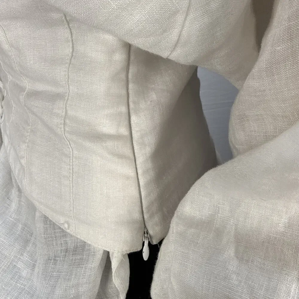 Anthropologie Akemi Kin Corset Blouse Top Size 6 White Linen 3/4 Balloon Sleeve